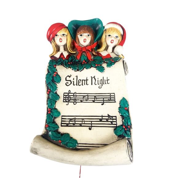 Vintage 60s Silent Night Wall Plaque Bensinc Pull String Musical - Picture 3 of 10